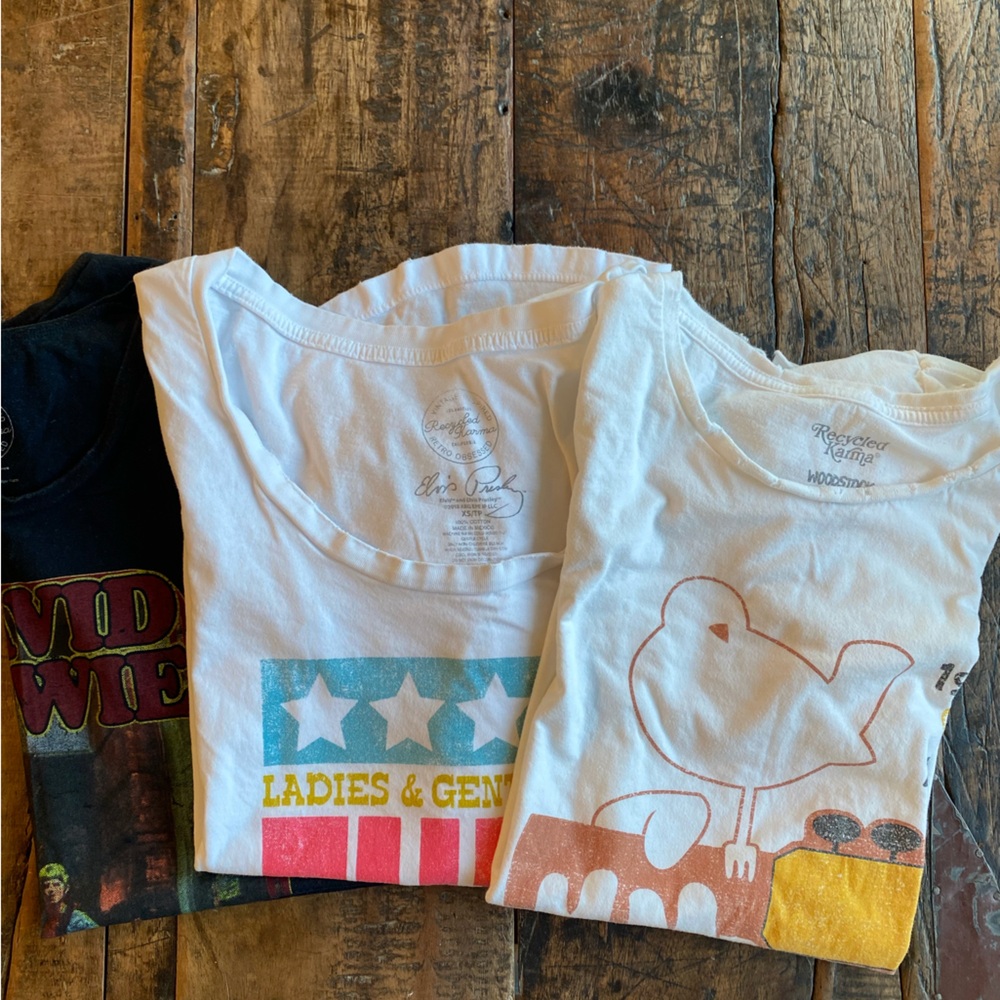 Recycled Karma—3 T’s: David Bowie, Elvis, Woodstock, 
sz Small